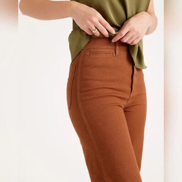 Quince Stretch Cotton Twill Wide-Leg Crop Pant Rust Brown High Rise Size 29 NEW - Picture 3 of 6